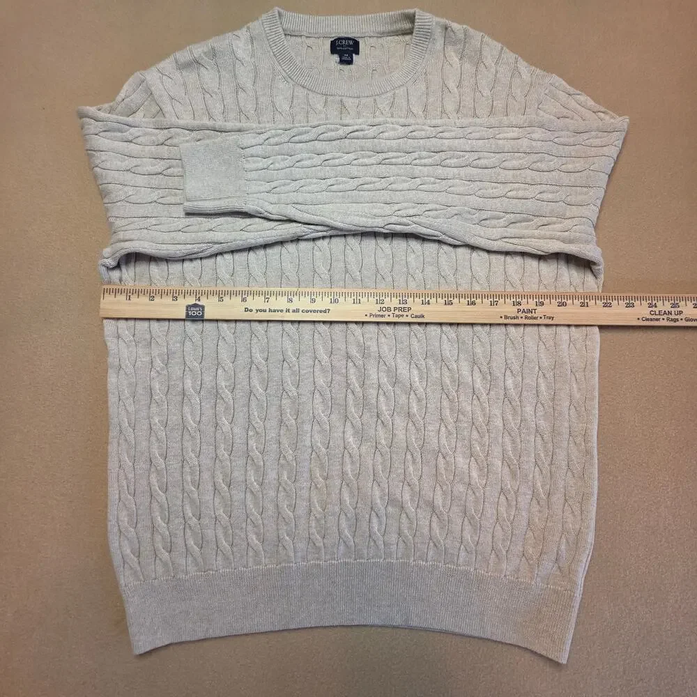 J.Crew Cotton Cable-Knit Crewneck Sweater Heather Stone (Cream) Sz Medium NWT